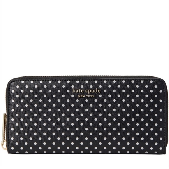 kate spade Handbags - Kate Spade Spencer Metallic Dot Slim Continental Wallet in Black Multi k4546